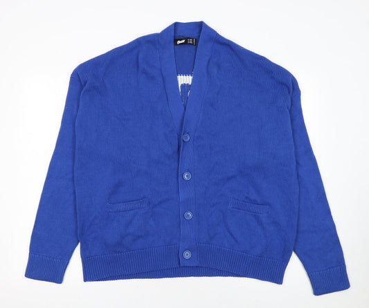 Stussy Women Blue Cotton V-Neck Cardigan S-M Knit Jumper