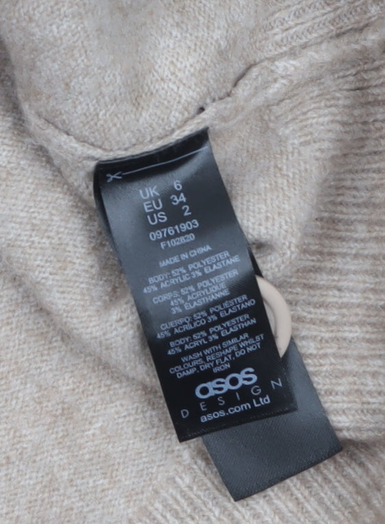 Brand and care label for ASOS Design women’s beige cardigan uk 6 v-neck long sleeve knit