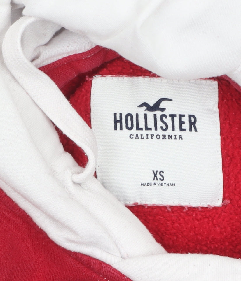 Hollister Men’s Red White Pullover Hoodie XS Fleece Logo Sweatshirt