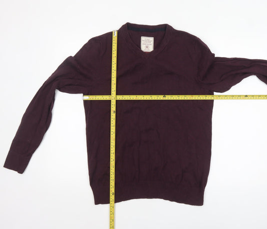 Fat Face Men’s Purple Cotton Cashmere V-Neck Jumper Size M