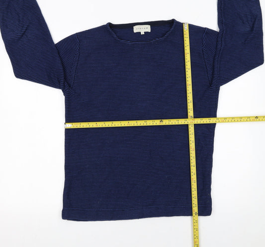 Jigsaw Men's Blue Striped Cotton Crew Neck Jumper Size S