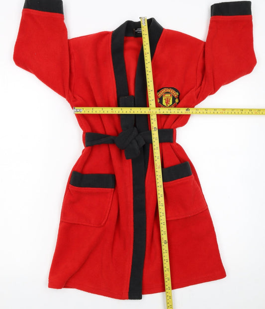 Manchester United Boys Red Fleece Robe 6-7 Years Belted Winter Nightwear