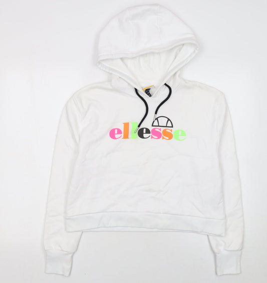 Ellesse Womens White Pullover Hoodie UK 10 Cotton Blend Logo Design