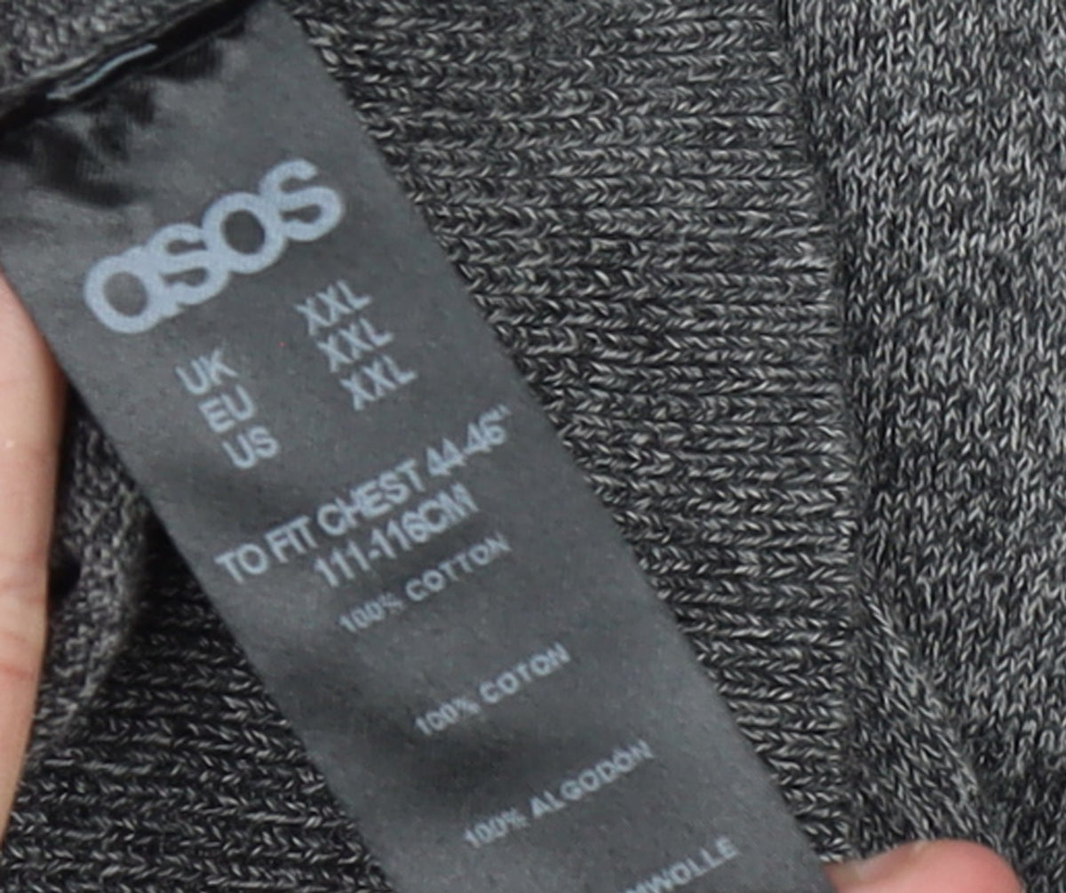 Brand and care label for ASOS Men’s Grey Cotton Long Sleeve Polo Shirt 2XL Regular Fit