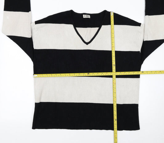4th + Reckless Womens Black White Striped V-Neck Knit Jumper Size 20