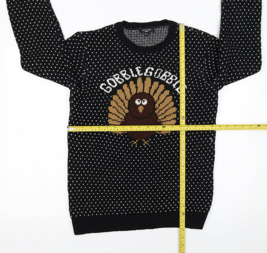 New Look Men Black Small Gobble Gobble Turkey Knit Jumper