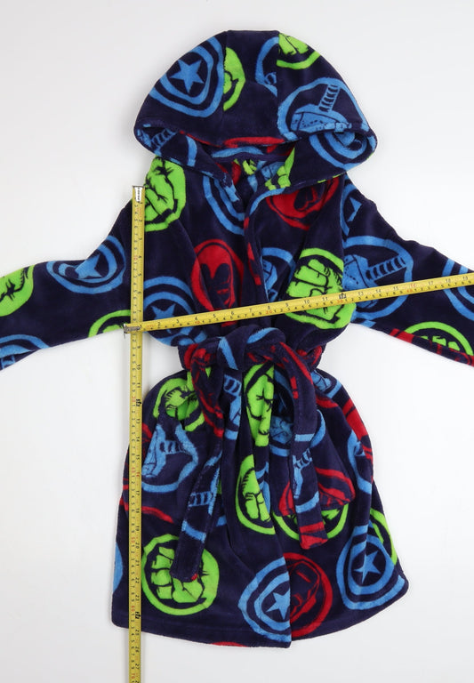 George Boys Blue Marvel Superhero Fleece Hooded Robe 7-8 Years