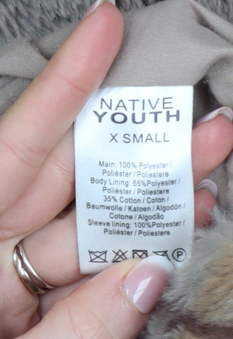 Native Youth Women’s Beige Check Faux Fur Coat XS