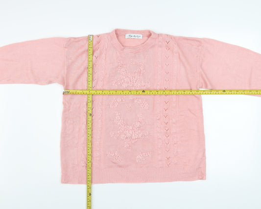 Berkertex Women's Pink Acrylic Cable Knit Jumper Size L
