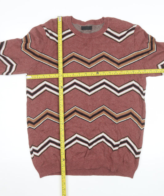 ASOS Mens Brown Chevron Cotton Knit Jumper L Crew Neck Pullover