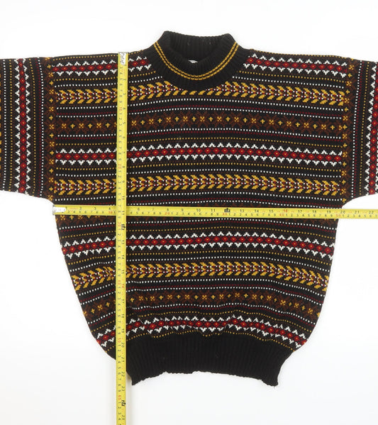 QS Womens Black Fair Isle Acrylic Jumper Size 16-18