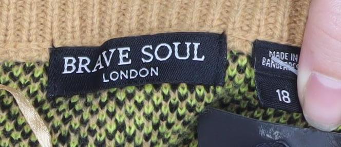 Brave Soul Women’s Brown Leopard Print Long Sleeve Jumper Dress Size 18