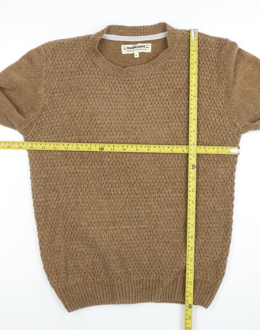 Markham Men’s Beige Acrylic Crew Neck Knit Jumper XS