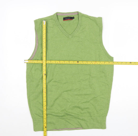 Pierre Cardin Men's Green Cotton V-Neck Sleeveless Vest Jumper Size S