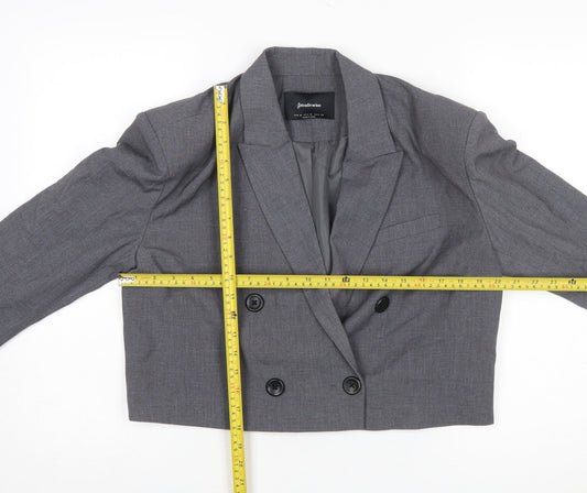 Stradivarius Women Grey Cropped Double-Breasted Blazer Size 12 Tailored