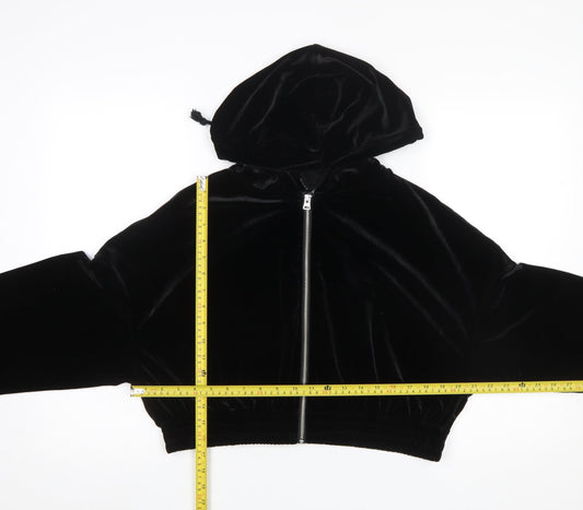 H&M Divided Women Black Velvet Full Zip Hoodie L