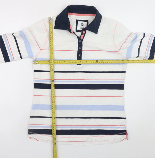 Dash Women White Multi Striped Henley Sweatshirt Size 10