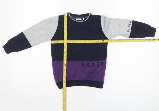 Baker by Ted Baker Boys Colourblock Navy Grey Purple Cotton Wool Jumper 4-5 Years