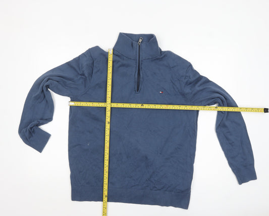 Tommy Hilfiger Men's Blue XL Cotton Half Zip Jumper