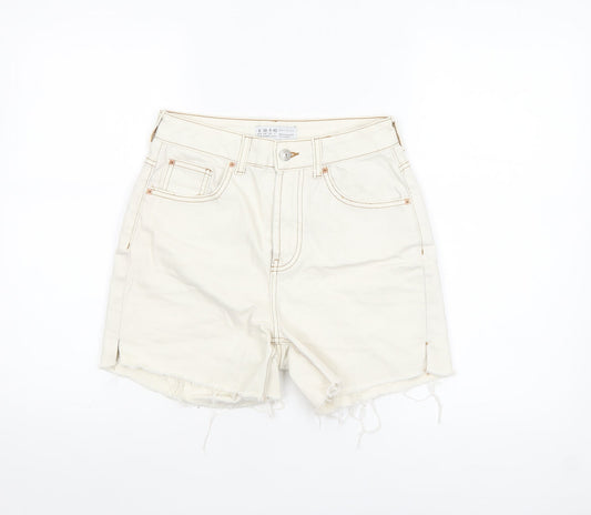 Primark Women Ivory High Waist Cut-Off Denim Shorts Size 8