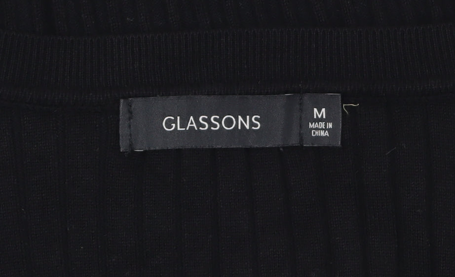 Glassons Women’s Black V-Neck Ribbed Button Cardigan Size M