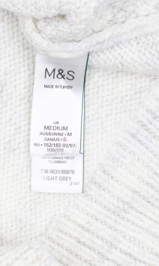 Marks and Spencer Women’s Grey Cable Knit Mock Neck Jumper Size M