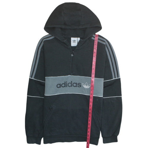 Adidas Mens Black Hoodie L 1/2 Zip Pullover Hooded Sweatshirt