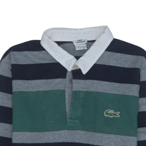 Lacoste Men's Blue Striped Collared Henley Sweatshirt XL