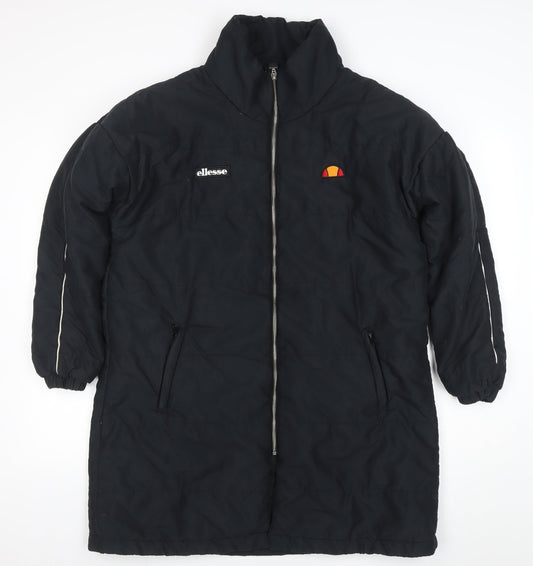 Ellesse Women's Black Long Puffer Coat UK 10 Full Zip Lined Winter Jacket