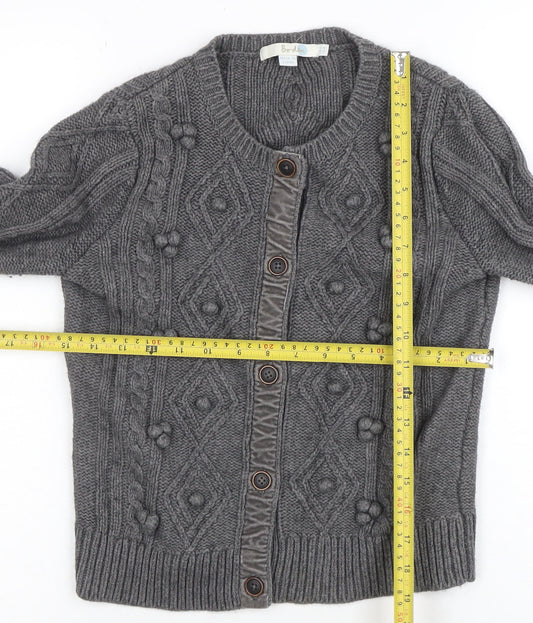 Boden Women Grey Wool Blend Cable-Knit Button Cardigan Size 8