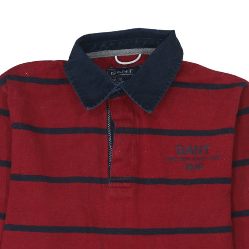 Additional view of GANT Men's Red Striped Collared Rugby Sweatshirt, size M