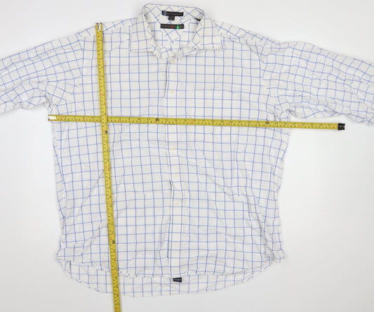Tommy Hilfiger Men's White Blue Check XL Formal Dress Shirt 100% Cotton