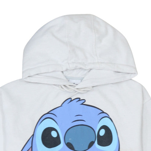 Disney Women White Stitch Hoodie Medium Pullover Sweatshirt