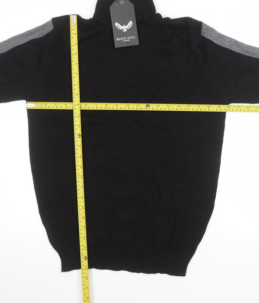 Brave Soul Men's Black Roll Neck Cotton Jumper Size M
