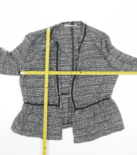 Zara Women Grey Tweed Single-Breasted Blazer Jacket Size 12