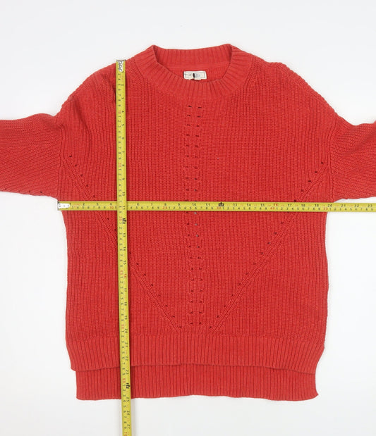 Fat Face Women Red Cotton Jumper UK 10 Crew Neck Knit Long Sleeve