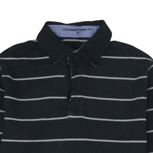 Charles Tyrwhitt Men's Black Striped Long Sleeve Cotton Rugby Shirt - M