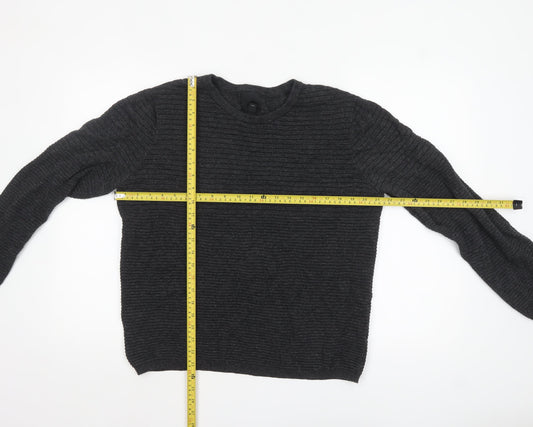 H&M Mens Grey Cotton Knit Jumper L Long Sleeve Crew Neck Pullover