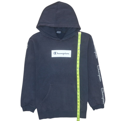 Champion Men's Blue Pullover Hoodie Medium Logo Sleeve Tape Style