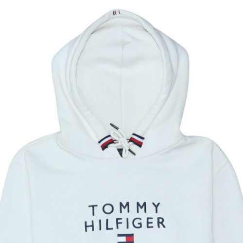 Tommy Hilfiger Men's White Logo Hoodie Size M Pullover Fleece