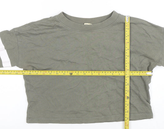 H&M Girls Khaki Green Long Sleeve Cropped Jersey Top 10-12 Years Organic Cotton
