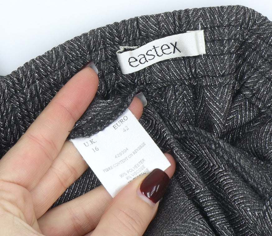 Eastex Womens Grey Herringbone Elastic Waist Trousers Size 16