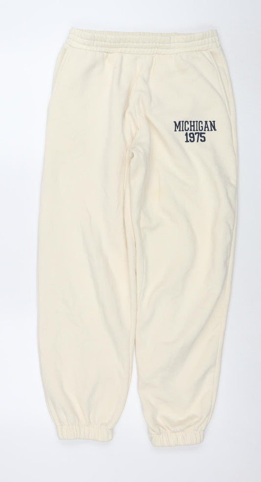ZARA Women Ivory Jogger Sweatpants M Michigan 1975 Cotton Blend
