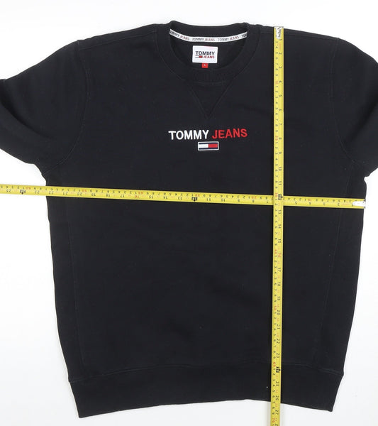 Tommy Jeans Men Black L Crew Neck Cotton Blend Sweatshirt