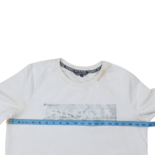 Tommy Hilfiger Womens White Silver Logo Crew Neck Sweatshirt XL