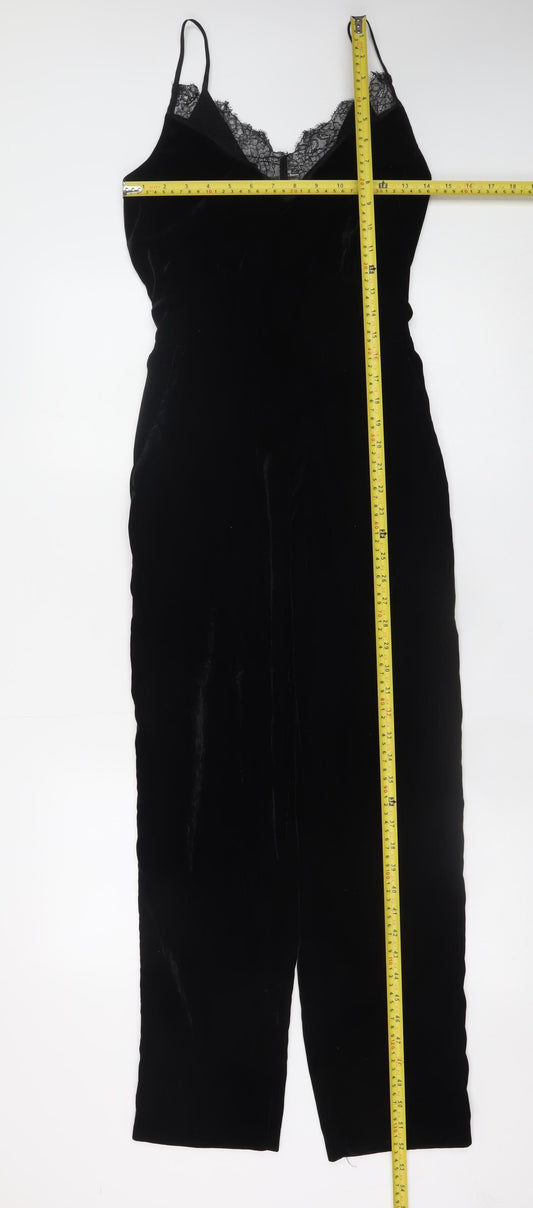 H&M Women Black Lace Trim Velvet Jumpsuit Size 6 Partywear