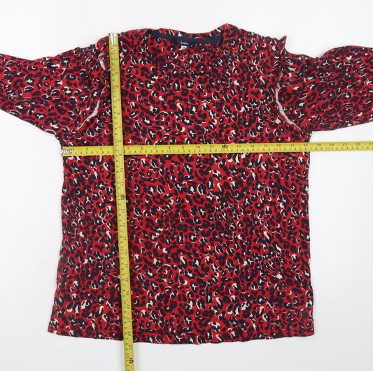 Joules Womens Red Animal Print Long Sleeve Tunic Blouse UK 12