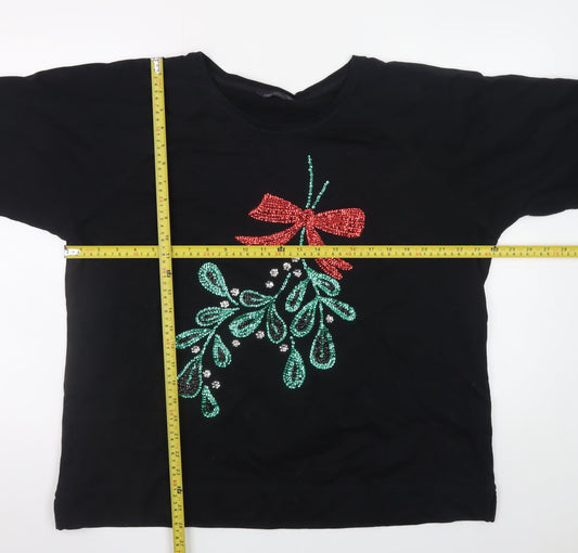 Marks and Spencer Women Black Size 22 Sequin Bow Christmas Sweatshirt