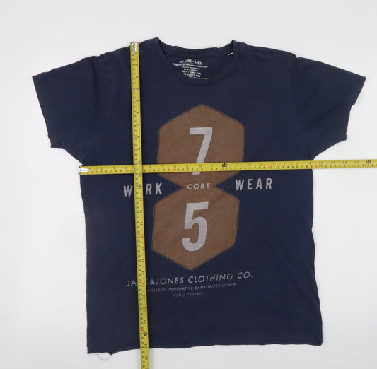 Jack & Jones Men's Blue Graphic Workwear T-Shirt Size L