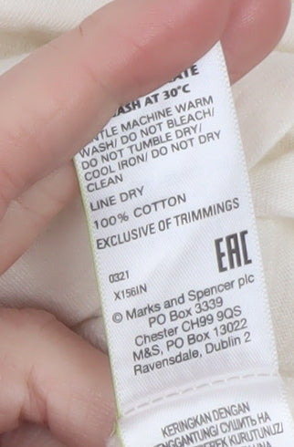 Marks and Spencer Per Una Ivory Embroidered Long Sleeve Cotton Top Size 14